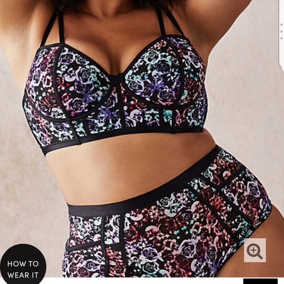 🆕☠FLORAL SKULL MESH UNDERWIRE LONGLINE BRALETTE - Picture 3 of 5